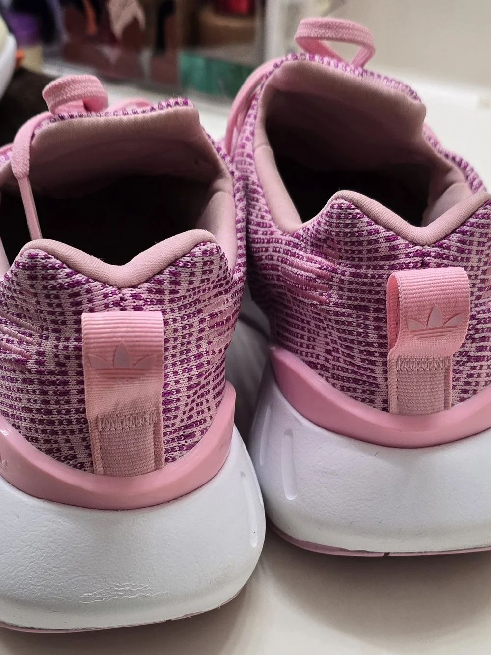 adidas Pink Knit Running Shoes with Cushioned White Sole